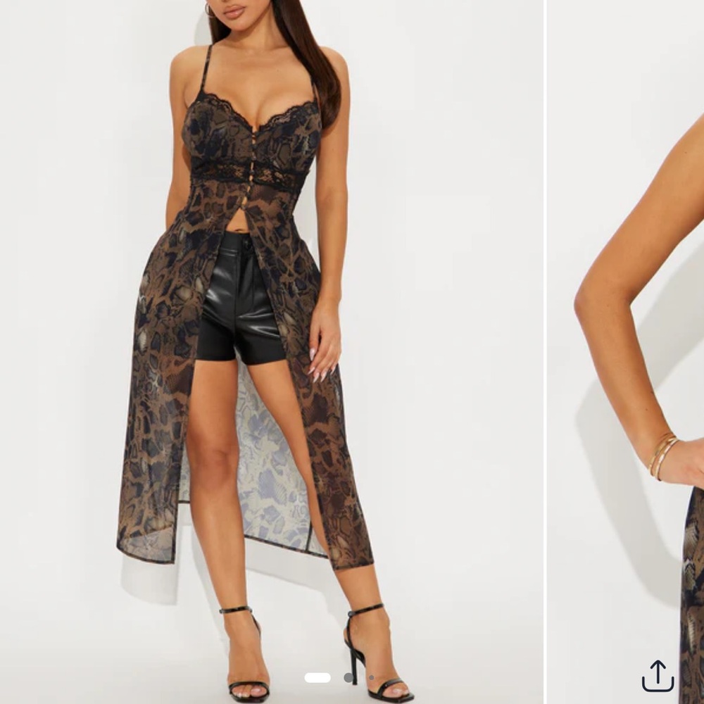 Fashion Nova Brown and Black Lace Chemise